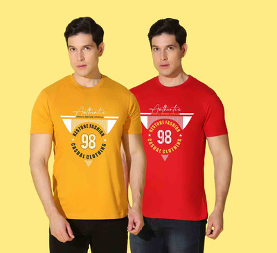 WOOSTRO Printed Men Round Neck Multicolor T-Shirt