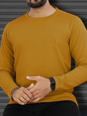 Mishitha Self Design Men Round Neck Yellow T-Shirt