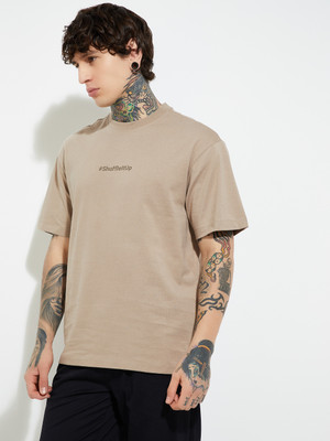 MAX Printed Men Round Neck Beige T-Shirt