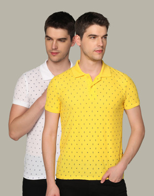 INKKR Printed Men Polo Neck Multicolor T-Shirt