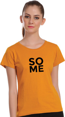 APEX Typography Women Round Neck Yellow T-Shirt