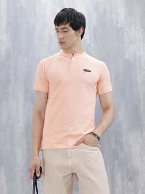 WROGN Solid Men Polo Neck Orange T-Shirt
