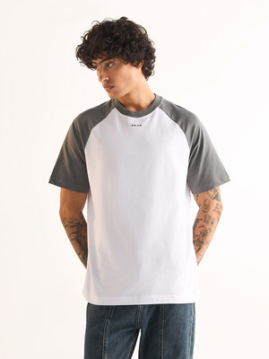 THE BEAR HOUSE Solid Men Round Neck Grey, White T-Shirt