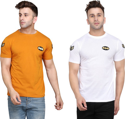 Money Leaf Self Design Men Round Neck Gold, White T-Shirt
