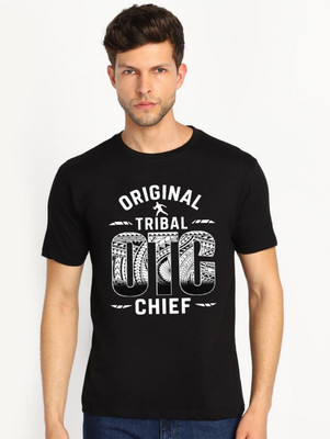 TEEGALLARY Printed Men Round Neck Black T-Shirt