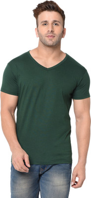 Moordale Fab Solid Men V Neck Dark Green T-Shirt
