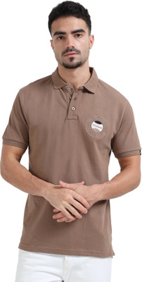 Texman Printed Men Polo Neck Brown T-Shirt