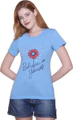 Keshavi Printed Women Round Neck Blue T-Shirt