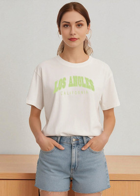 Elvia Typography Women Round Neck White T-Shirt