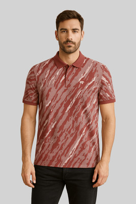 GO BIRDY Printed Men Polo Neck Maroon T-Shirt