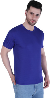 MIT Bharat Solid Men Round Neck Blue T-Shirt