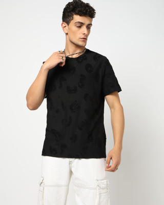 Blue Buddha Printed Men Round Neck Black T-Shirt