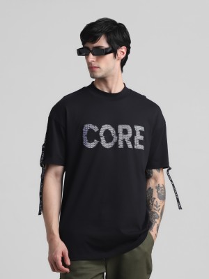 JACK & JONES Typography Men Round Neck Black T-Shirt