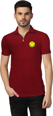 Lawful Casual Printed Men Polo Neck Maroon T-Shirt