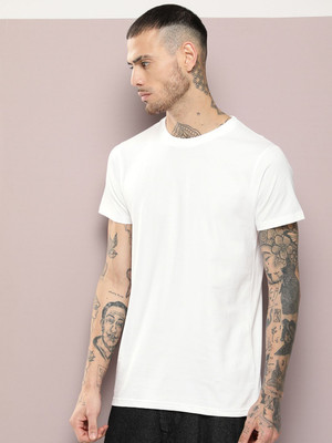 URBANICE Solid Men Round Neck White T-Shirt