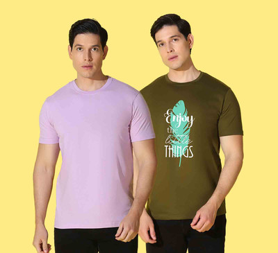 WOOSTRO Printed Men Round Neck Green, Purple T-Shirt