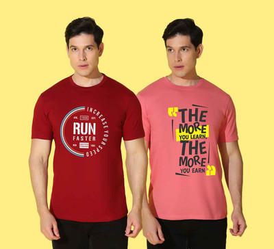 WOOSTRO Printed, Typography Men Round Neck Pink, Red T-Shirt