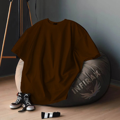 INFIRAX Solid Men Round Neck Brown T-Shirt