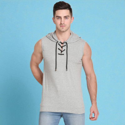 FARICON Solid Men Round Neck Grey T-Shirt