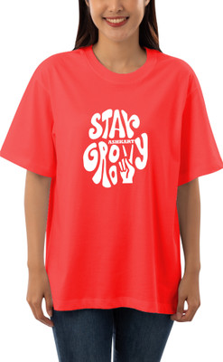 HouseOfCommon Self Design Women Round Neck Red T-Shirt