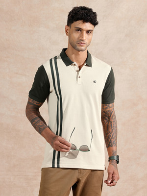 WROGN Colorblock Men Polo Neck Beige T-Shirt