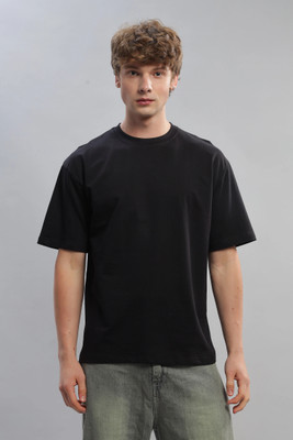 SpiceWardrobe Solid Men Round Neck Beige, Black T-Shirt