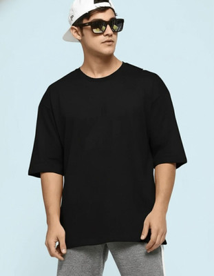 RECED Solid Men Round Neck Black T-Shirt