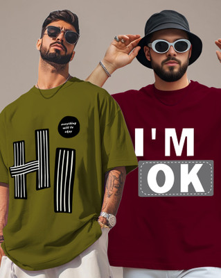 AUSK Graphic Print Men Round Neck Green, Maroon T-Shirt