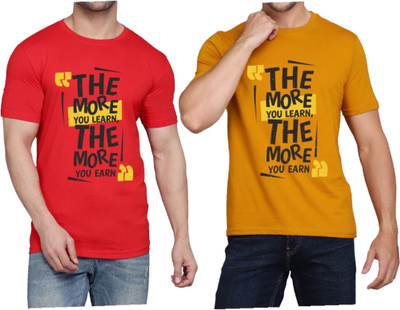 WOOSTRO Printed Men Round Neck Red, Brown T-Shirt