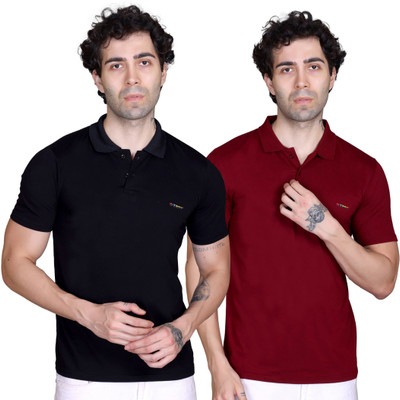 DZANT Solid Men Polo Neck Multicolor T-Shirt