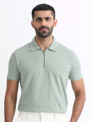 RARE RABBIT Printed Men Polo Neck Green T-Shirt