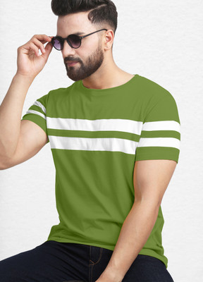 AUSK Striped Men Round Neck Light Green, White T-Shirt