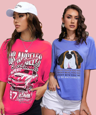 Christy World Printed Women Round Neck Multicolor T-Shirt