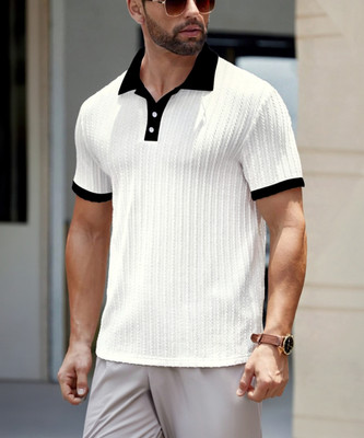 Nortex Self Design Men Round Neck Black, White T-Shirt