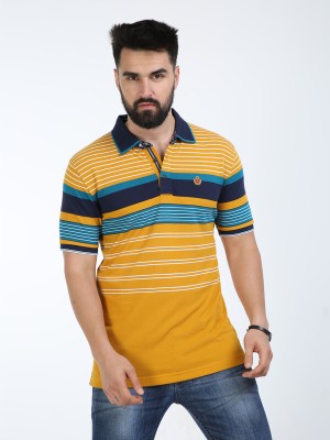 Classic Polo Striped Men Polo Neck Yellow T-Shirt