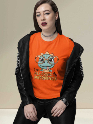 Clori Printed Women Round Neck Orange T-Shirt