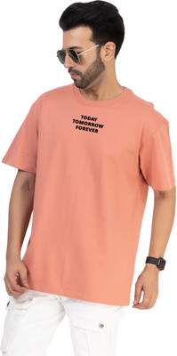 Whatsoever Typography Men Round Neck Pink T-Shirt