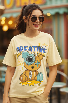 SZN Solid Women Round Neck Beige T-Shirt