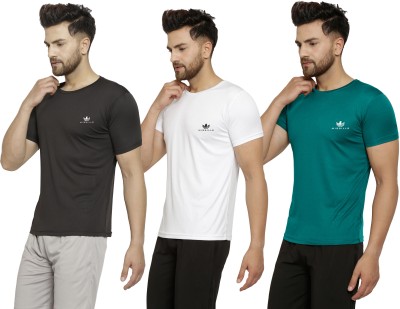 MISSILLE Solid Men Round Neck Black, White, Dark Green T-Shirt