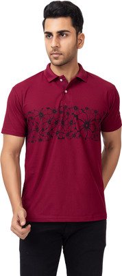EMERALD APPAREL TRADING Printed Men Polo Neck Maroon T-Shirt