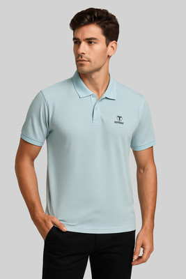 Sportz Fit Solid Men Polo Neck Blue T-Shirt