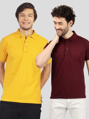 Richard Paadler Solid Men Polo Neck Purple, Yellow T-Shirt
