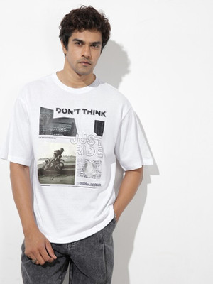 Roadster Graphic Print Men Round Neck White T-Shirt