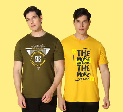 WOOSTRO Printed Men Round Neck Multicolor T-Shirt