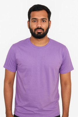 Kachche dhage Solid Men Round Neck Purple T-Shirt