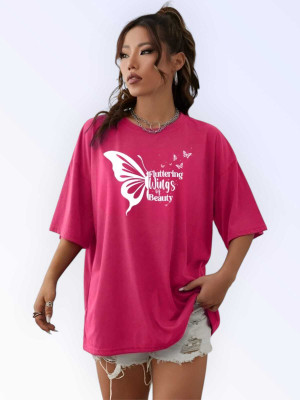 Stylicity Printed Women Round Neck Pink T-Shirt