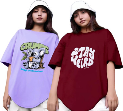 R S Fashion Printed Women Round Neck Purple, Maroon T-Shirt