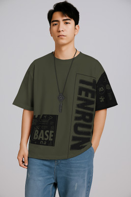 TENRUN Printed Men Round Neck Dark Green T-Shirt