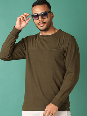 V-MART Solid Men Round Neck Dark Green T-Shirt