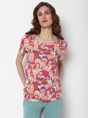 VERO MODA Printed Women Round Neck Pink T-Shirt